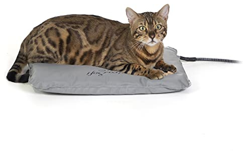 K&H Pet Products Lectro-Soft Orthopedic Outdoor Heated Cat Bed for Outdoor Cat Houses, Safety Listed Automatic Warming Pad, Soft and Flexible, Waterproof, Washable Cover - Small 18 X 14in Gray 20W