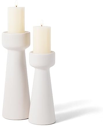 E-ROOM TREND Kerzenhalter aus Keramik | Kerzenständer S&L 2 Stück Dekorative Kerzenständer | für Heimdekoration Esszimmer Wohnzimmer Hochzeitsfeier Aromatherapie Votivkerze (CH7585W) | Matt Weiß