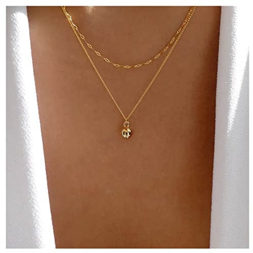 Allereya Vintage Layered Metal Ball Pendant Necklace Tiny Ball Necklace Small Bead Choker Necklace Gold Double Layer Chain Necklace Jewelry for Women and Girls (Gold)