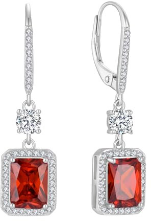FJ Quadrat Prinzessschliff Hängend Ohrringe Damen 925 Sterling Silber Solitaire Halo Granat Ohrringe Januar Geburtsstein Schmuck Geschenke für Frauen
