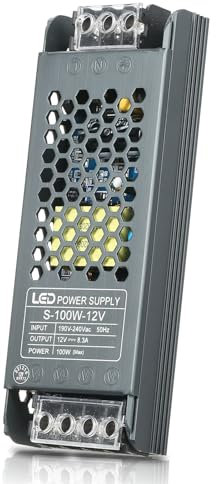 Neoglint Alimentatore 12V 100W, Sottile Trasformatore AC 190V-240V a DC 12V 8,3A,Alimentatore Led 12V Scocca in Lega di Alluminio, Trasformatore Led 12V per Lampadina a Striscia LED-13.9*5.0*2.3cm