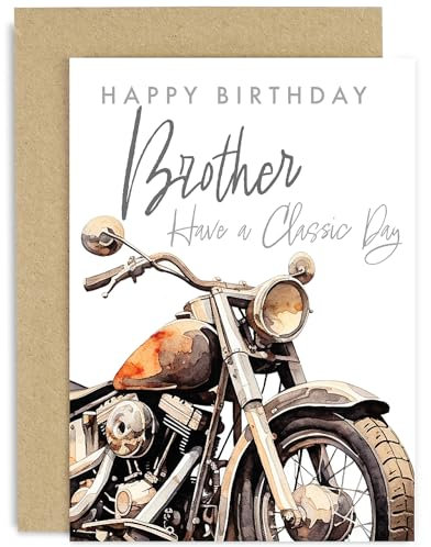Biglietto di compleanno per fratello con motocicletta – Regalo di compleanno per lui – Harley Davidson Bike elegante biglietto di compleanno per uomo – Biglietto di auguri di compleanno classico per