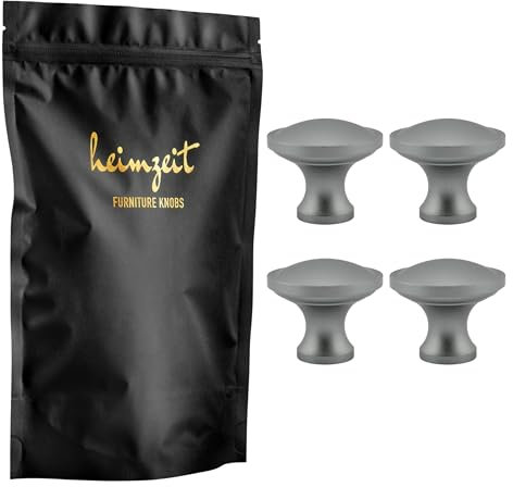 heimzeit Schrankknöpfe für Türen, Schubladen und Kommoden aus hochwertigem Aluminium [4 Stück, Rund Groß] Farbe: Dunkelgrau, Stilvolles Design, Möbelknöpfe mit Einlochgriff und Schrauben