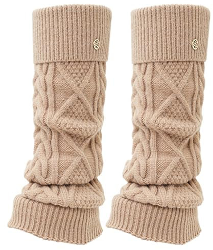 Bseical Stulpen für damen Mädchen aus Wolle Beinstulpen Gestrickte Beinlinge Leg Warmers Beinwärmer Flexibel Warme Kniewärmer Stiefelstulpen Langer (Khaki, S/L-57cm)