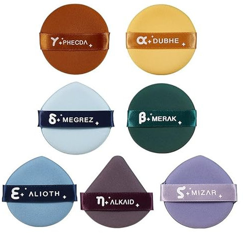 Maquillage Éponge Poudre Puff 7 PCS Fondation Coussin Crème Visage de Couleur Beauté Support Mélangeur Eponges pour Fond de Teint Liquide et Poudre Libre, Réutilisables Accessoires Beauty