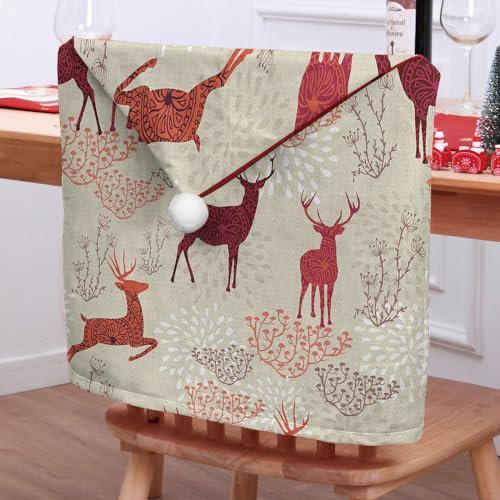 Hixingo Weihnachten Stuhlhussen 2 4 6 8er Set,Tierdrucke Weihnachten Stretch Stuhlhussen Waschbar Stuhlbezug,Esszimmerstühle Stuhlbezüge für Küche,Restaurant,Bankett,Party (Rentier,2er Set)