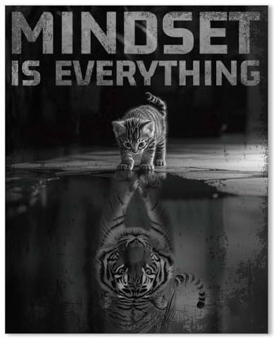 SUPERDANT Mindset Ist Alles Wanddrucke Vintage Wandkunst Poster Katze und Tiger Maximalist Karton Dekor Nachtlandschaft Dorm Dekor für Schlafzimmer Ästhetik für Wohnzimmer Ungerahmt