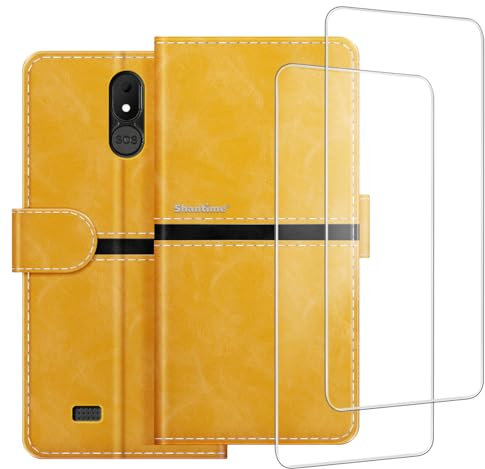 Colorblock - Custodia a portafoglio in pelle PU + 2 pellicole proteggi schermo in vetro temperato compatibile con Brondi Amico Vero 4G, custodia sottile e resistente, scomparti per schede, protezione