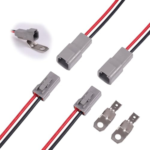 BTFO 2 Pairs DTP 2 Pin Waterproof Electrical Connectors with 12 AWG Cable Wire, 2 Way DT Automotive Male Female Plug Wiring Harness for LED Work Light Boat Car Truck