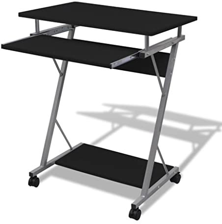 Woonisher Computertisch Computerwagen PC Tisch Bürotisch Laptop Rollen schwarz Schreibtisch mit stauraum Regal sekretär