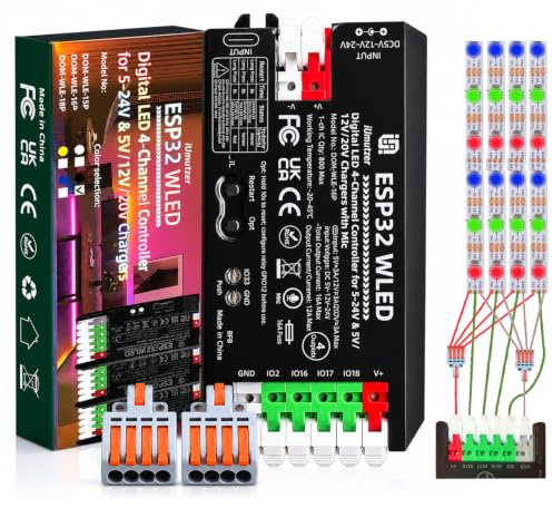 iUmutzer 4-Kanal WLED Controller mit Mikrofon, ESP32 Musik-LED-Controller DC 5-24V, Kompatibel mit Adressierbaren RGB LED Streifen WS2811 WS2812B SK6812 WS2815, 4 Individuelle Ausgänge