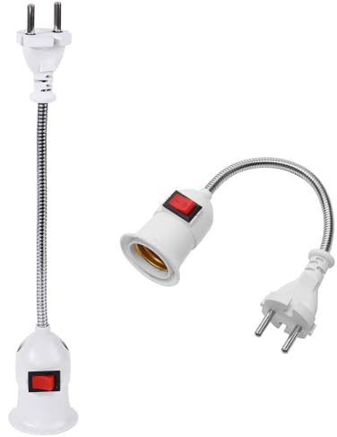 Vaniika E27 Fassung Mit Stecker Und Schalter, 2 Stück 360° Verstellbare Schwanenhals Fassung Eu-Stecker Adapter Steckdose Für Leselampe, Nachttischlampe, Wandlampe, Arbeitslicht