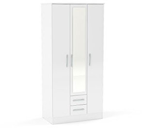Birlea Lynx 3-Door 2-Drawer Wardrobe With Mirror - High-Gloss, White