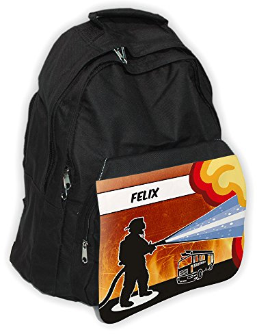 Rucksack mit Namen Felix und schönem Feuerwehr-Motiv für Jungs