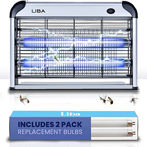 Liba Mata Mosquitos Electrico, 20W Lámpara Mata Insectos Electrico - Matamoscas, Polillas y Avispas Para Interiores, Lámpara UV Repelente de Mosquitos Incluye 2 Bombillas de Repuesto y Bandeja Lavable