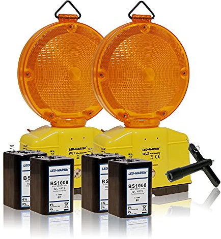 LED-MARTIN® 2er Sparset Warnleuchte - gelb - automatische TAG/Nachtschaltung - Blinklicht - Warnleuchten - Baustellenleuchte - Straßenbau - Absicherung - Straßenverkehr - Absperrtechnik