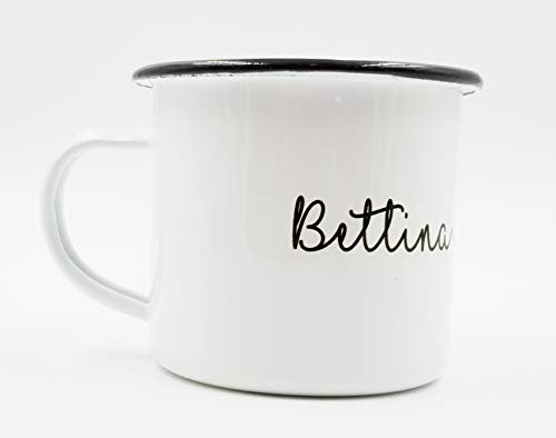 PICSONPAPER - Tazza in metallo smaltato, personalizzabile con nome e cuore, per San Valentino, in acciaio INOX, idea regalo