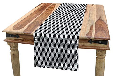 ABAKUHAUS Abstrakt Tischläufer, gestapelte Würfel, Esszimmer Küche Rechteckiger Dekorativer Tischläufer, 40 x 180 cm, Hellgrau Schwarz