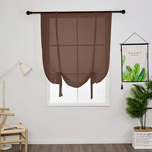 SIMPVALE Raffrollo Vorhänge Sheer Voile Vorhang für Wohnzimmer Schlafzimmer Braun 120×120cm (B×H)