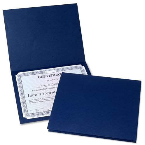 Plain Blue Certificate Folders - Pack of 10, Linen Cover 80 lb. Stock, Folded, Die-Cut Corners, for Office, Business Awards, Graduation, School Diploma Holder, 9-1/2 x 12