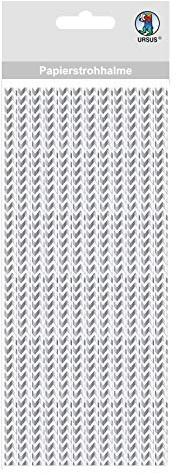 Ursus 56850008 - Papierstrohhalme mit Chevron, Silber, Größe S, Länge ca. 19,5 cm, Durchmesser ca. 0,6 cm, 24 Stück, mit Folienveredelung, lebensmittelecht, zum Gestaltenm und Dekorieren