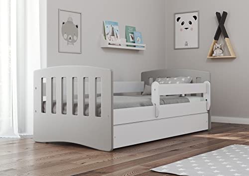 Bjird Kinderbett Jugendbett 80x160 80x180 Grau mit Rausfallschutz Schubalde und Lattenrost Kinderbetten für Mädchen und Junge - Mix I 160 cm