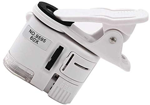 rongweiwang 60X Mobile Phone Microscope Macro Lens Clip-type Zoom Micro Phone Magnifier Lens Camera Clip with LED UV Light