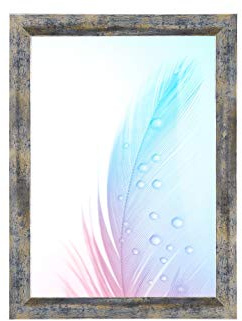 DR35 Bilderrahmen 36x48 cm (Blau Silber Gold), 35 mm breiter MDF-Holz Rahmen maßgefertigt inkl. entspiegelter Anti-Reflex Acrylglasscheibe, Stabiler Rückwand und Aufhängern