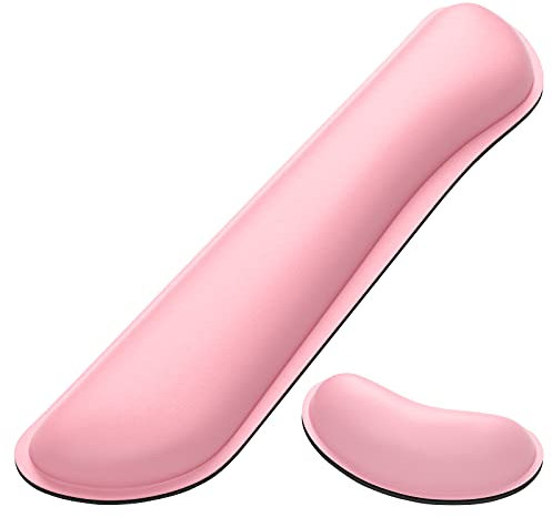 DAPESUOM Tastatur-Handgelenkauflage, Maus-Handgelenkauflage, ergonomisches Mauspad, aufgerüstetes reinigbares PU-Leder-Tastatur-Handgelenkkissenauflage, verbreitertes Memory-Schaum-Set, Rosa