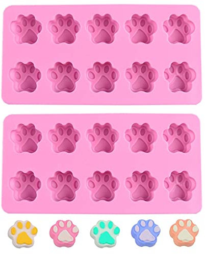 Aabellay 2 Stück Katze Pfote Harz Casting Formen Gussformen Kerze Nette Haustierpfote Silikonharzform Tierform Epoxidharz Tiere für Schokolade Backen Polymer Clay Seife Cupcake – 10 Gitter