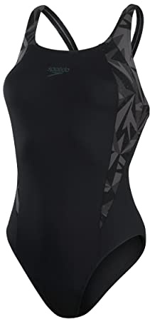 Speedo Damen Hyperboom Splice Muscleback Schwimmanzug, Schwarz/Grau, D42