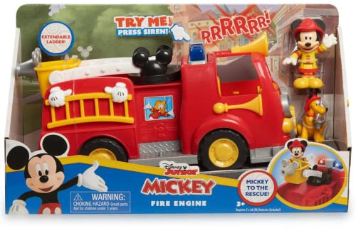 Disney Mickey, Camion de Pompier, avec Fonctions Sonores et Lumineuses, 2 Figurines Incluses, Jouet pour Enfants Dès 3 Ans, Mcc00