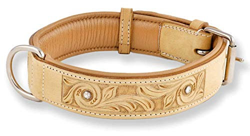 Monkimau Hundehalsband aus Leder - Halsband für Hunde mit Strass Kristall in Beige (XS-S: 25mm x 40cm)