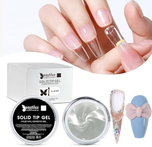 Beautilux Gel 3D Nail Art, 50g Solide Gel de Colle à Ongles pour Faux Ongles, Nails Charms DIY, Rhinestone Glue