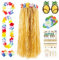 10 Stück Hawaii Outfit Damen Hawaii Rock Set inkl. Gras Hula Rock, Blumenketten, Ananas Brille, Tattoos etc. Hawaii Party Kostüm für Tropische Party, Strandparty, Poolparty, Tikiparty, Luaoparty usw.