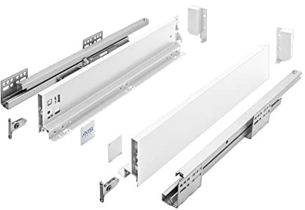GTV Schubladenschienen AXIS PRO I Schubladenauszüge mit Vollauszug I Weiß I Belastbarkeit bis 40 kg I Push to Open Systeme I den Freien Zugang I Breite: 450 mm I Höhe: 69 mm