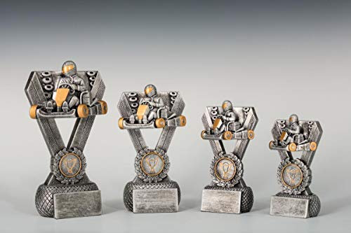 eberin · Motorsport-Pokal, Resinfigur Kart, Silber Gold, mit Wunschtext, Größe 19,3 cm