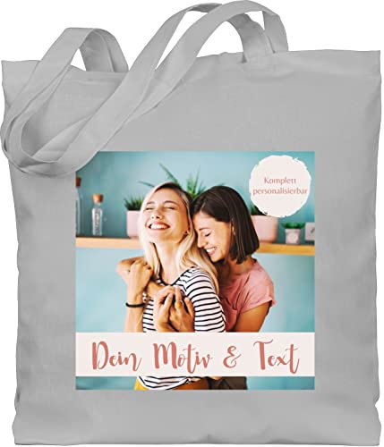Baumwolltasche - eigenem - Eigenes Foto I Eigenes Bild - Unisize - Hellgrau - kindergarten stofftasche jutebeutel online bedrucken selbst drucken photo beutel personalised gifts kindergartentasche