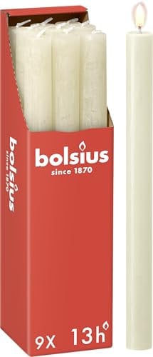Bolsius - Rustik Stabkerzen - Elfenbein - 9 Stück - 27 x 2.3 cm - Länge Brenndauer 13 Stunden - Unparfümierte - Enthält Natürliches Pflanzenwachs - Ohne Palmöl