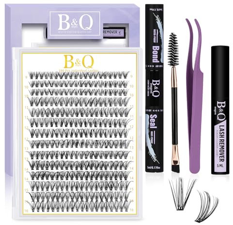 B&Q Lash Extension Set, 0.07D, 9–15 mm Mix, 30D Eyelash Extension Set, Lash Glue, Remover and Applicators for Eyelash Extension Beginners, Pack of 280 (Set-30D-0.07D, Mix)