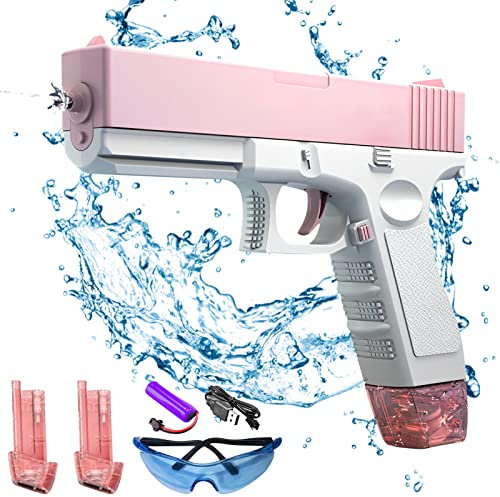 Pistolet a Eau Electrique, Pistolets À Eau Automatiques, Jusqu'à 32 ft range, pistolet a eau 434 CC + 58 CC Grande Capacité Pulvérisateur d'eau Le Plus Puissant, pour Jeux d Eau, Piscine, Plage (Rose)