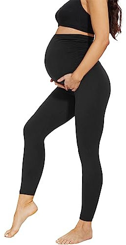 AMIYOYO Damen Umstandsleggings High Waist Schwangerschaftsleggings Blickdicht Umstandshose Freizeithose Stretch Umstandsmode für Schwangere Lang(Schwarz,XL)