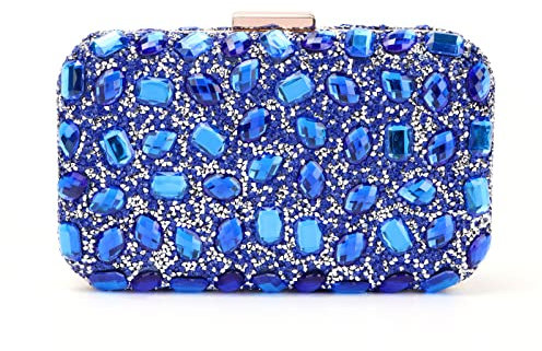 Fecialy Kupplung Geldbörsen für Damen Kristall Abendtasche Edelstein Handtasche Formale Strass Geldbörse für Hochzeit Partei,Blau