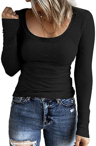 TrendiMax Womens Long Sleeve Knitted Tops Ladies Crew Neck Fitted Tunic T Shirts Black