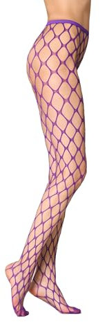 Goldenpoint Donna Collant Rete Macro con Strass, Colore Viola, Taglia L