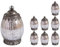 Jinfa 8er-Set Laternen Stimmunglichter mit batteriebetrieber LED-Lichterkette orientalische Zierde Tischdeko Geschenk | Oval | Edles Silber | Ø 10,5 cm × H 18 cm