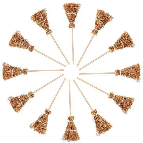 20Pcs Mini Brooms Halloween Straw Craft Decoration -Witch Broomstick Broom Ornament for Miniature Landscape Dollhouse