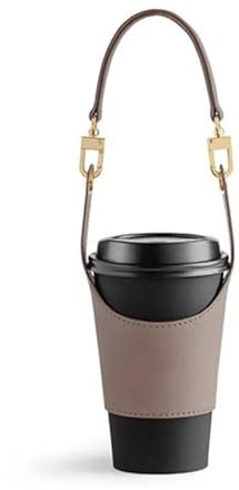 kychenBase Reusable Leather Coffee Cup Sleeve with Handle - Portable Tea Mug Holder, Protective Drink Carrier, Adjustable Cupholder with Lanyard, PU Cup Cover for Coffee, Tea, Water, Milk (Grey)