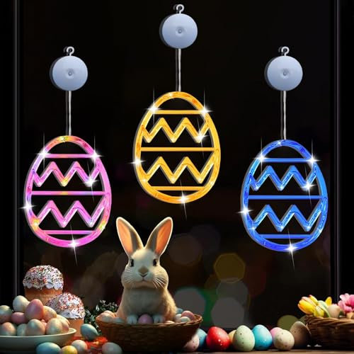 DAZZTIME Osterdeko Led Fenster Licht,3 Stück Ostereier Hängende Lichterkette,Ostereier Zum Aufhängen Lichterkette,Osterbeleuchtung,Ostereier Lichterkette,Ostern Fenster Lichter Heimdekoration.