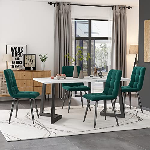 Dalred 117cm Esstisch mit 4 Stühlen Set, Rechteckiger Esstisch Moderner Küchentisch Set,Esszimmerstuhl Samt Küchenstuhl,Schwarze Tischbeine (grün)